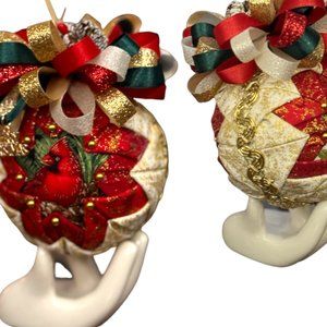 Christmas Tree Ornament, Cardinal Bird, Handmade Quilted Christmas Tree Ornament